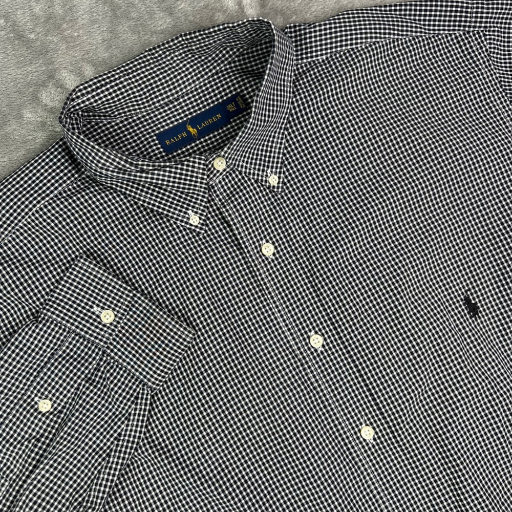 Polo Ralph Lauren Button Down Shirt Mens 2XLT Black Gingham Cotton Long Sleeve